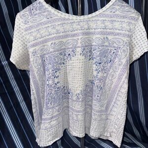 Lucky Brand Lavender and Cream Short Sleeve Top